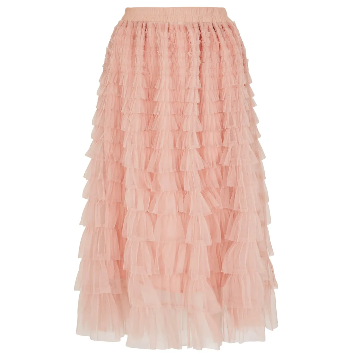 Tulle Ruffle Tiered Midi Skir