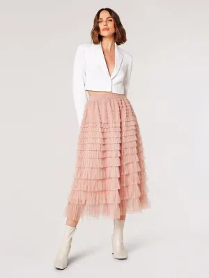Tulle Ruffle Tiered Midi Skir